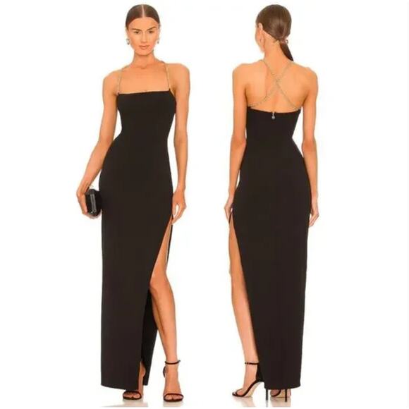 Nookie Estella Gown Maxi Dress Gold Chain Strap Formal Gala Party Prom Black XL - Picture 1 of 9